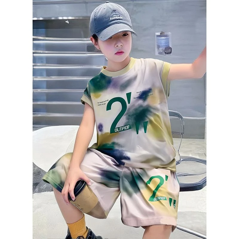 男童冰丝套装无袖篮球服夏季运动套装中大童男孩两件套