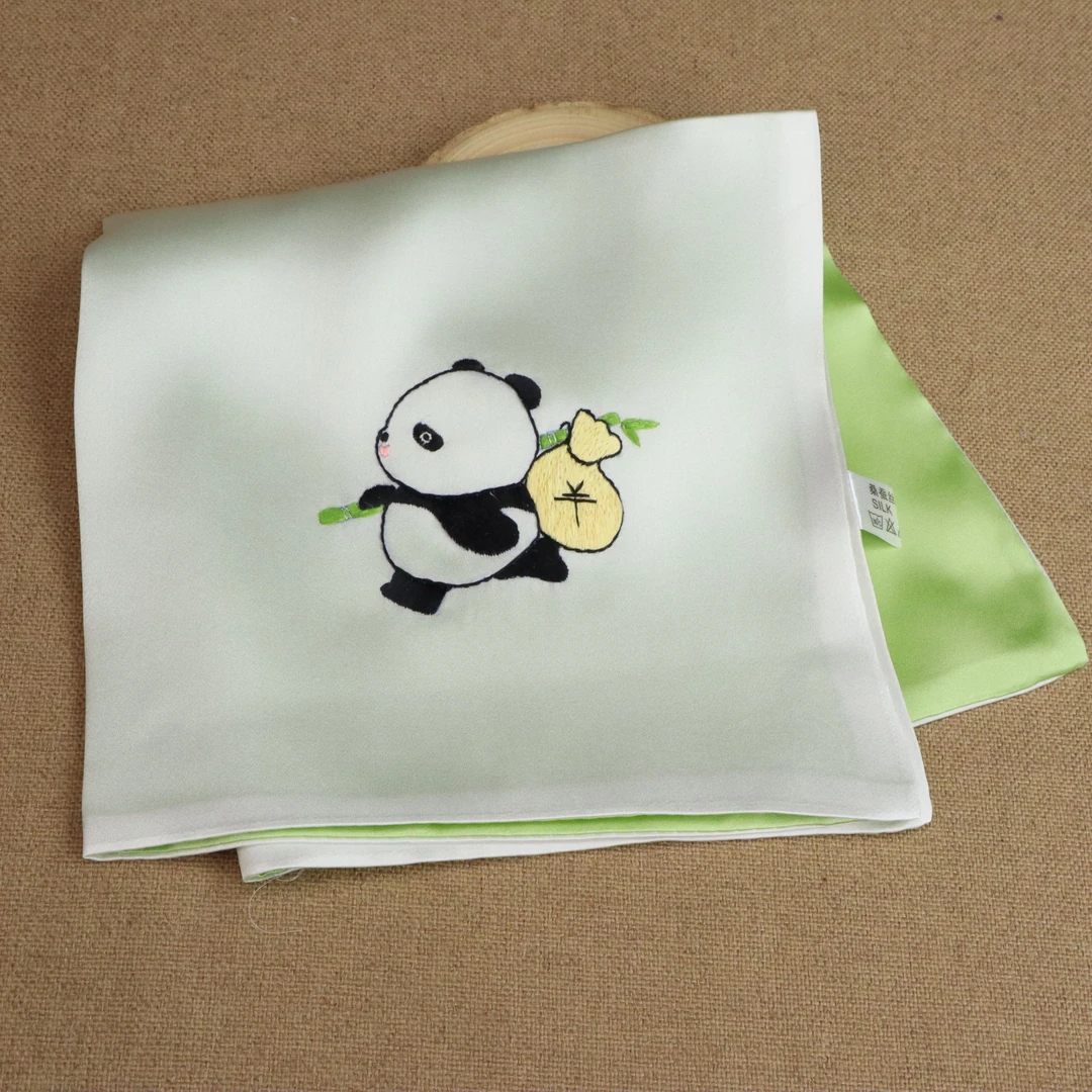 非遗苏绣桑蚕丝手绣熊猫手帕手工中式吸水手工女士复古中式