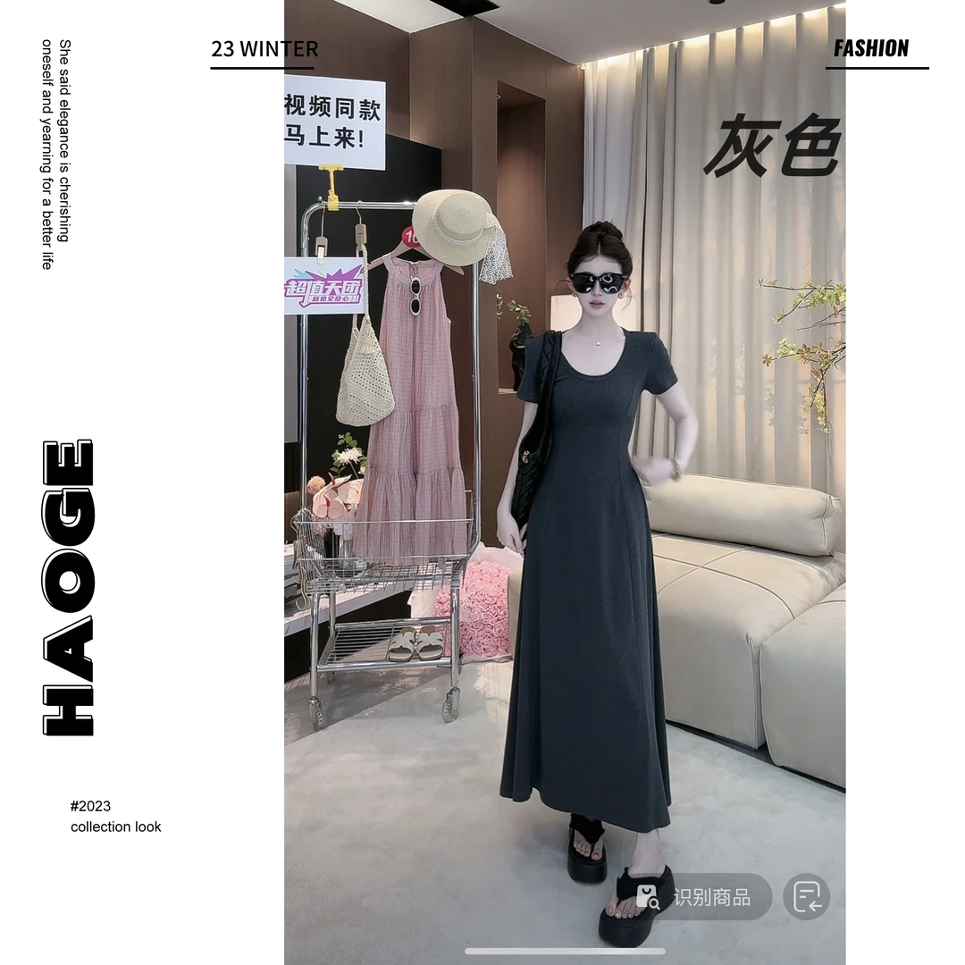 冰冰●素颜心机X4LYQ0176A中长款短袖连衣裙莫奈花园风