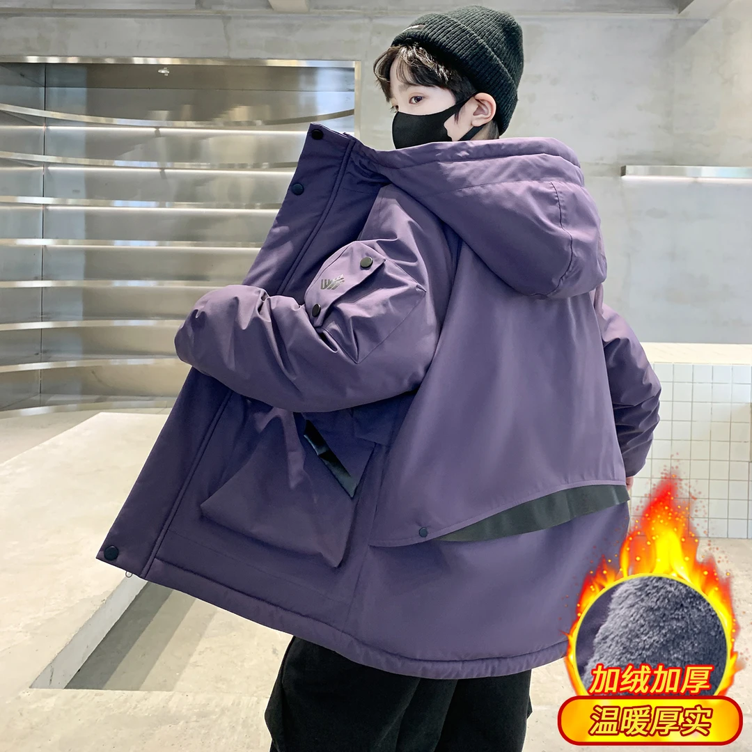 男童加绒加厚外套秋冬款2025新款儿童派克服中大童冬装保暖男孩潮