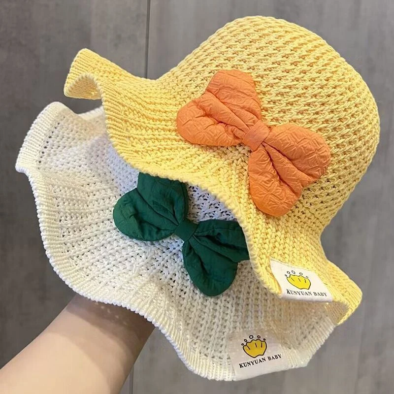 儿童夏季遮阳帽大檐镂空草帽宝宝春夏透气防晒太阳帽女童沙滩帽yw