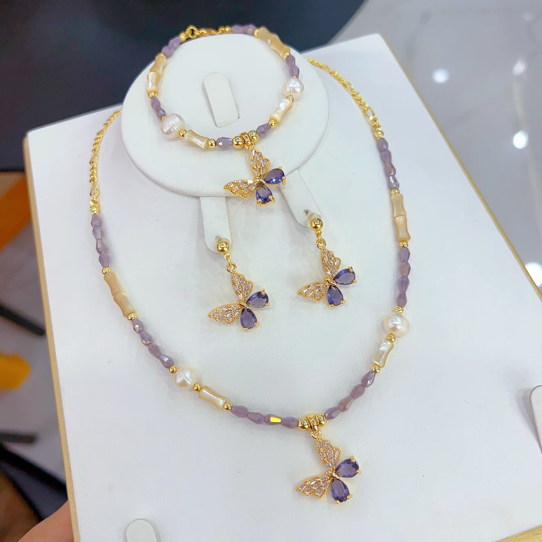 钛钢项链 天然碎石串珠项链欧美百搭时尚气质小香风轻奢手工