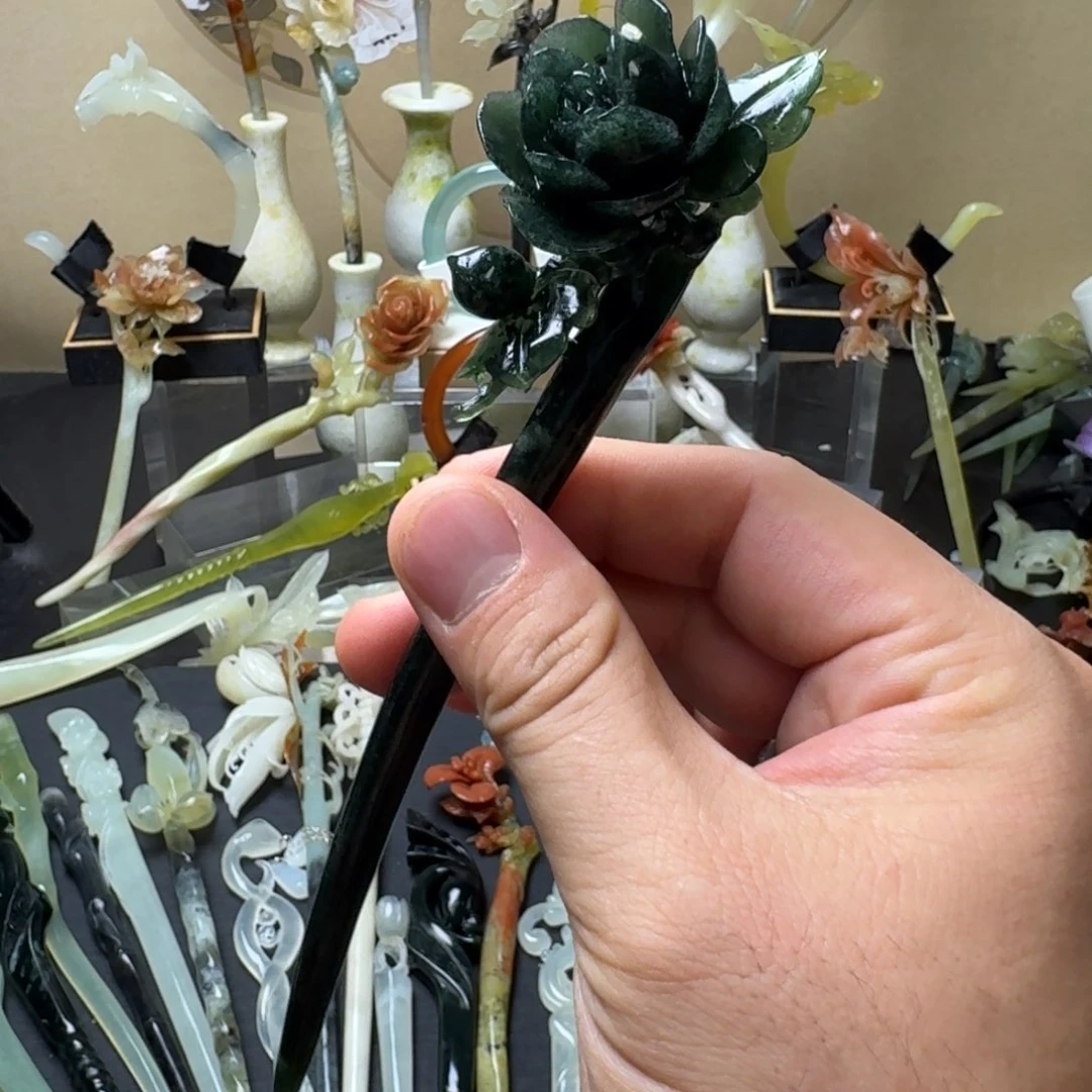 陌***烟蛇纹石玉未镶嵌发饰