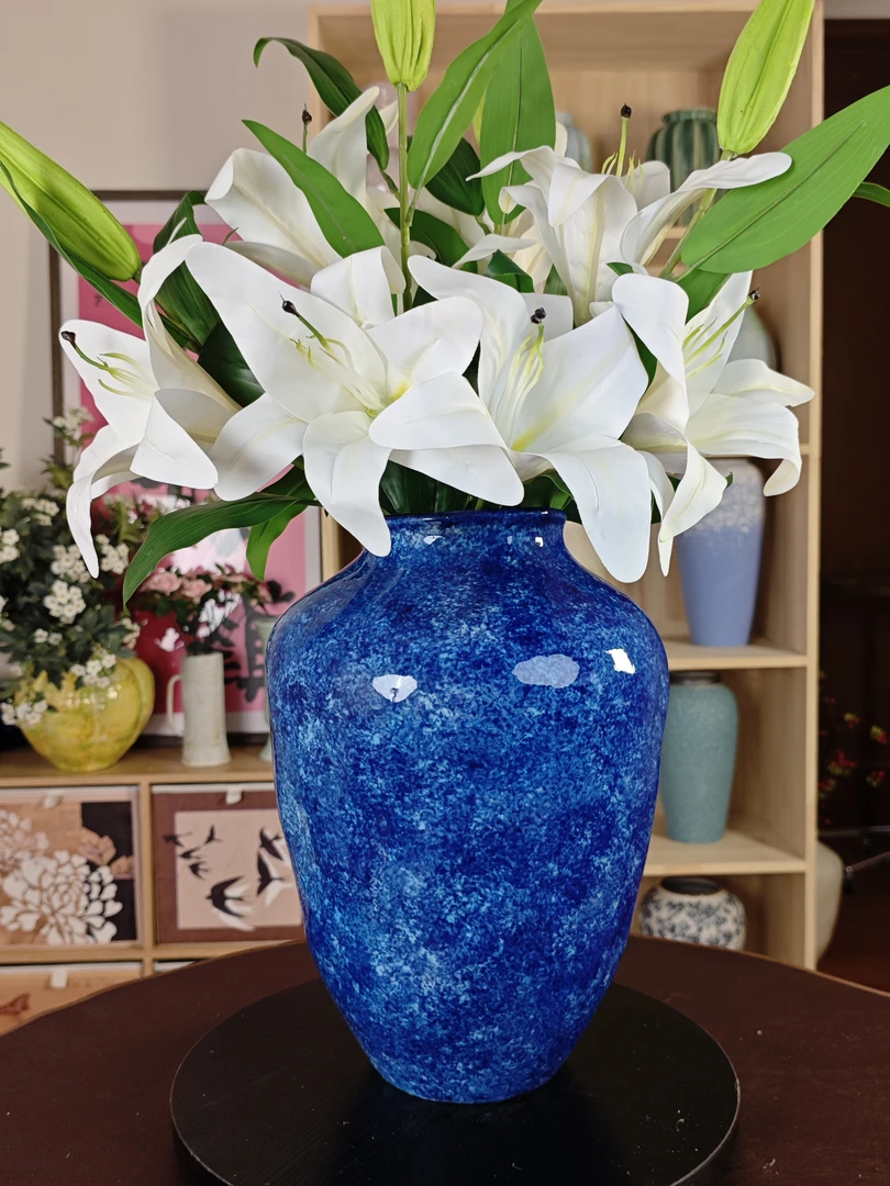 宇宙蓝粗陶景德镇手工陶瓷适合干插鲜花的客厅装饰花瓶