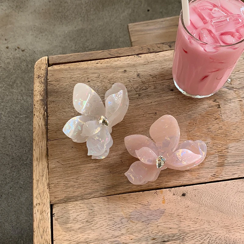 赵露思同款人鱼姬三角梅镶钻花朵抓夹女后脑勺半扎夹子发夹鲨鱼夹