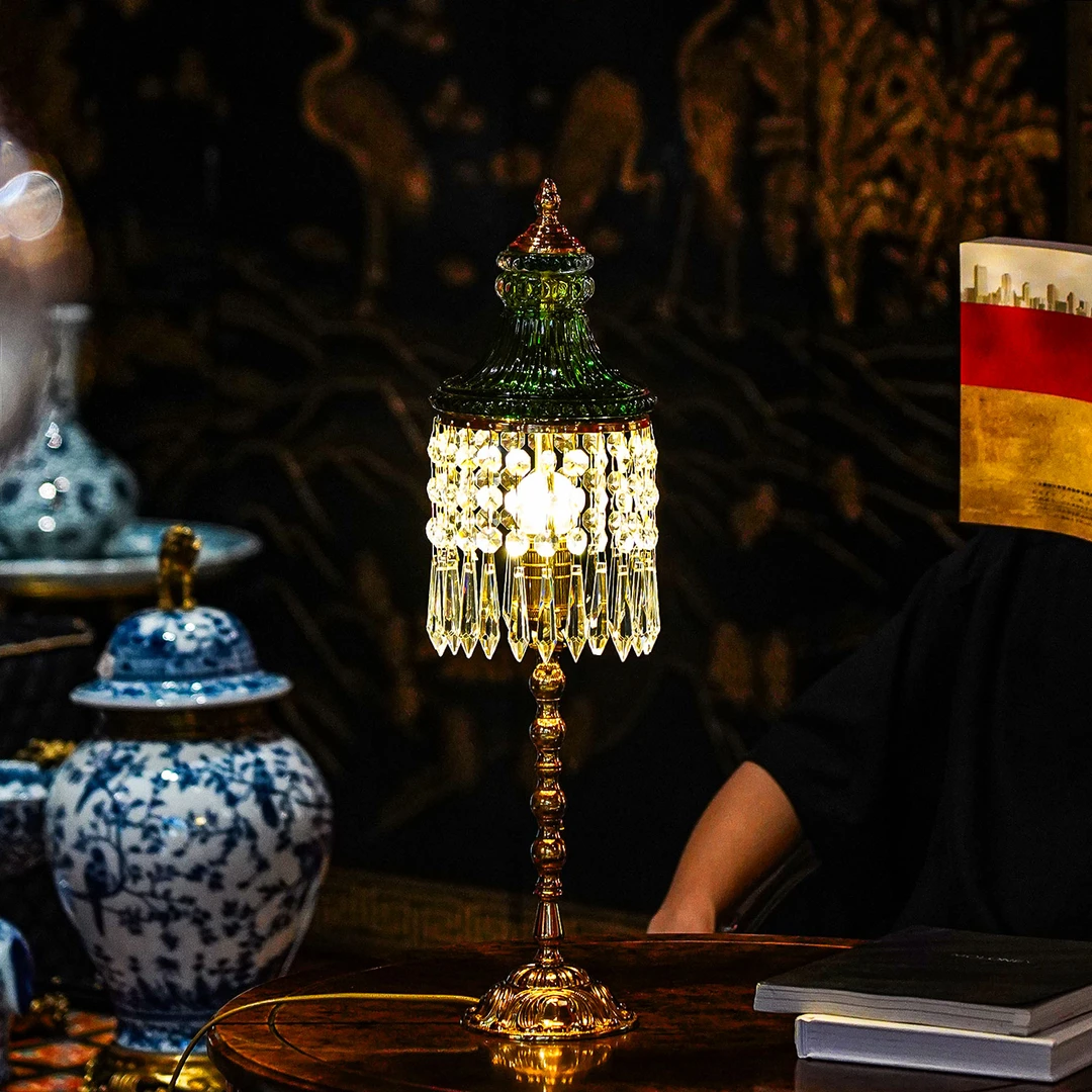 【本尼家】T12法式复古水晶玻璃配铜台灯客厅书房主卧桌面灯