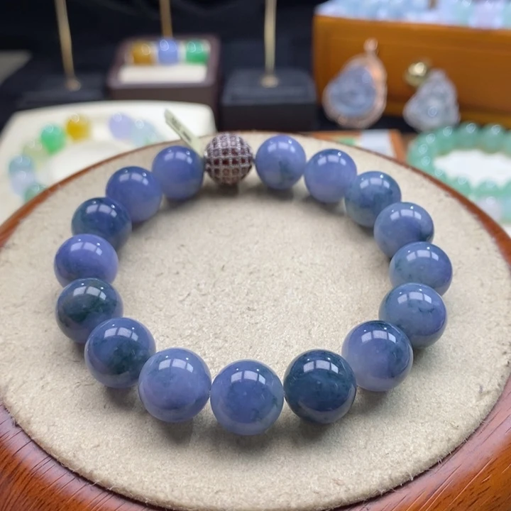 翡翠吊坠(不含链)未镶嵌翡翠浓蓝紫飘花手串卡12+