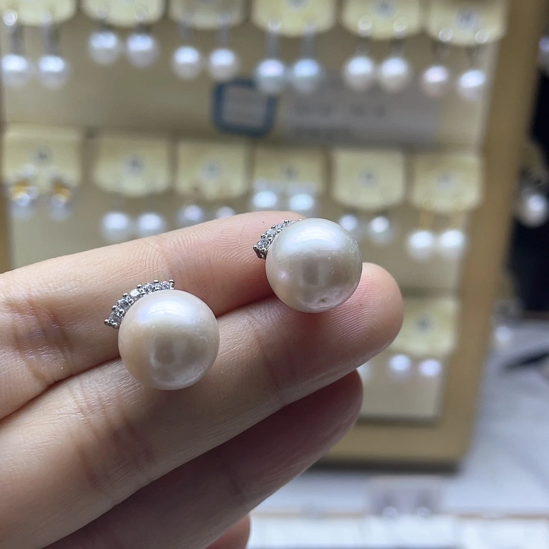 淡水珍珠耳饰银S925镶嵌