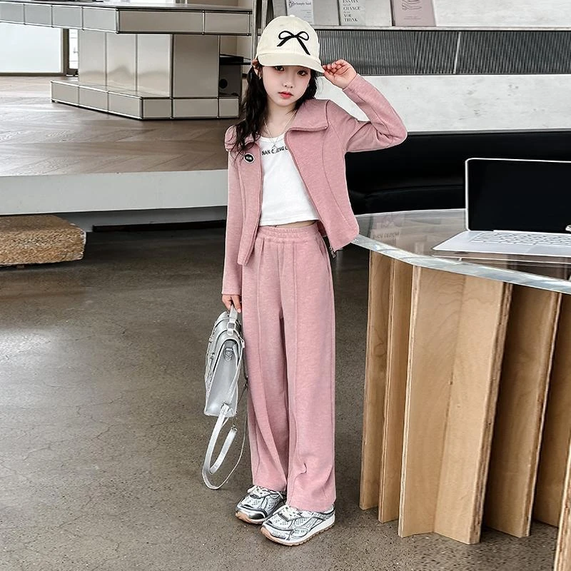 女童春秋外套运动套装2025新款女孩洋气韩版潮酷儿童阔腿裤两件套