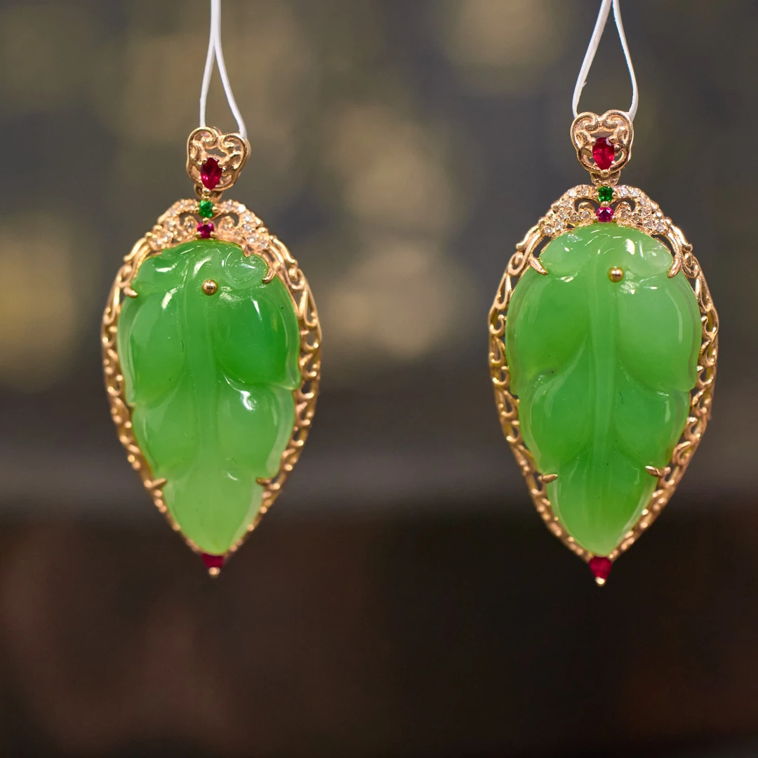 【歪歪】苹果绿树叶吊坠*18K金镶嵌（多样性发一）XB-J2554