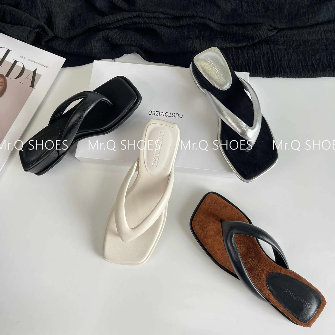 34-40码/跟高3cm/小众设计师款内增高夹趾凉拖