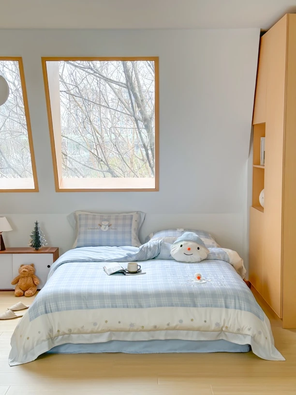 小玲子 蓝色雪人 120支进口LF级别兰精天丝 可爱 亲子 透气 套件