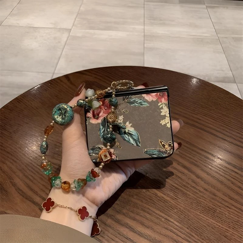 适用华为pocket2手机壳折叠屏p50pocket古风松绿花朵烫金女保护套