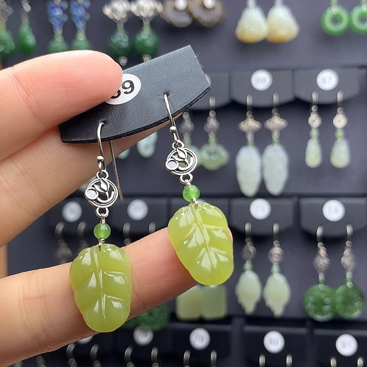 和田玉耳饰银S925镶嵌丽