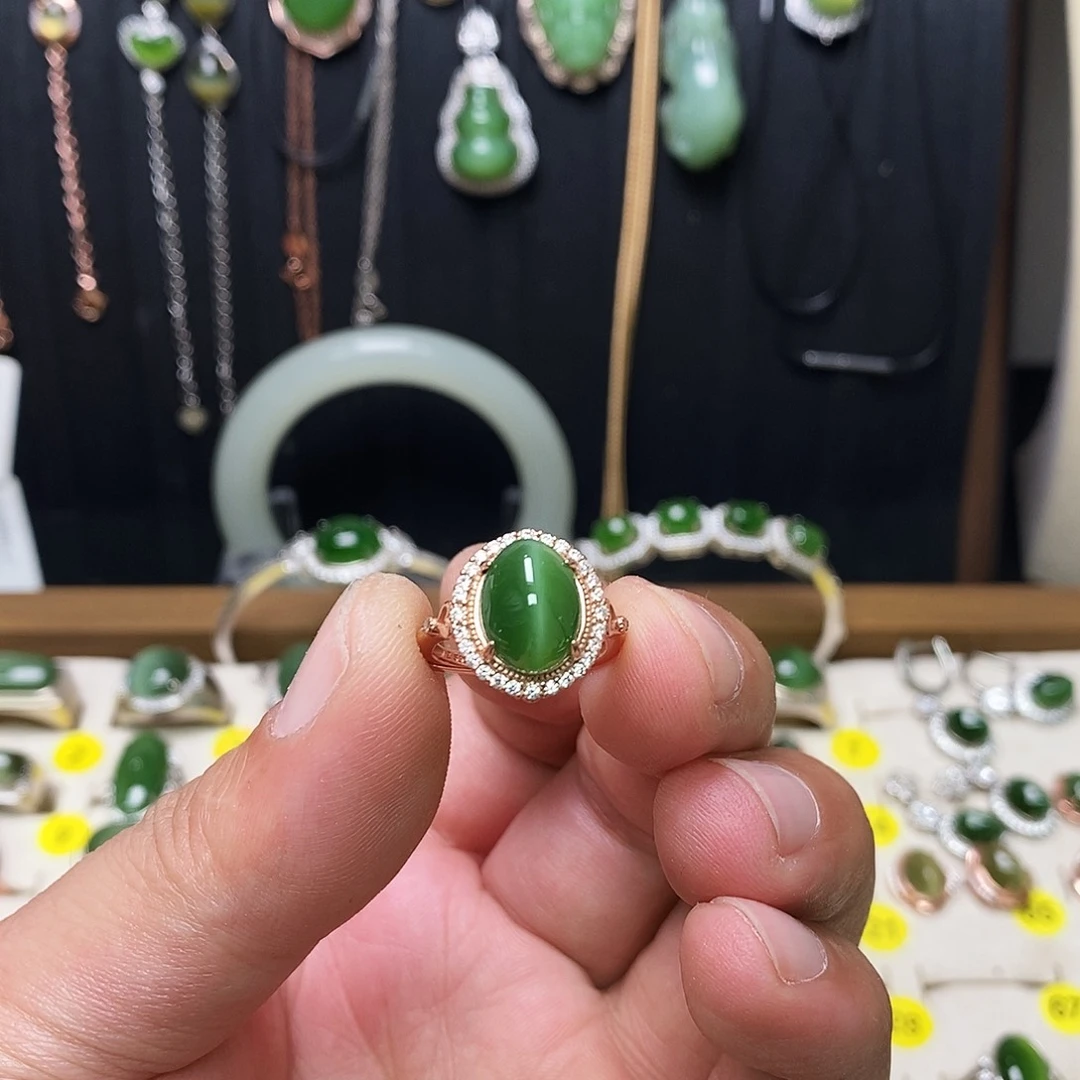 和田玉（碧玉）银S925镶嵌戒指