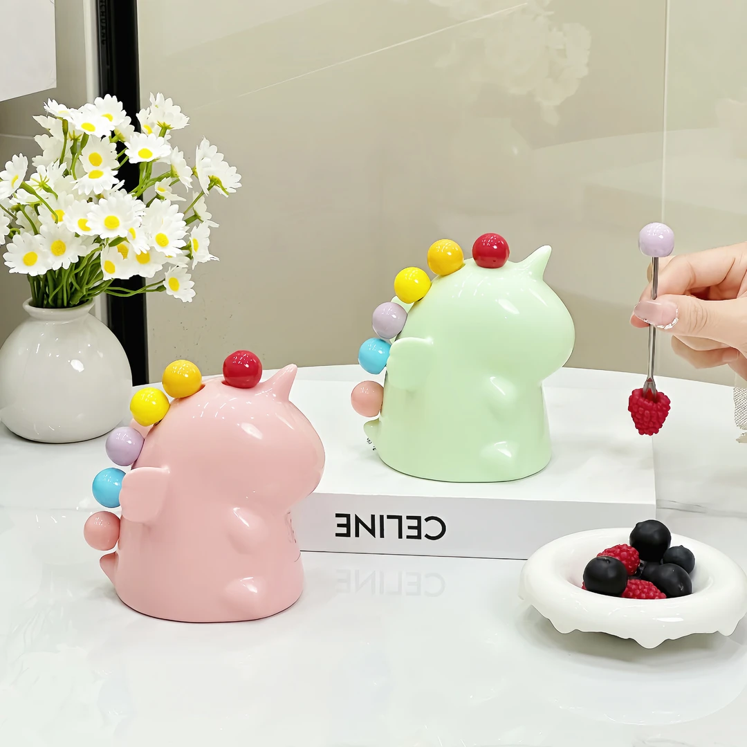 独角兽水果叉不锈钢高级感可爱彩色轻奢收纳罐儿童可爱小叉子