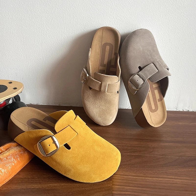 复古勃肯包头半拖鞋女外穿2025春季新款丑萌软底一脚蹬厚底凉拖鞋