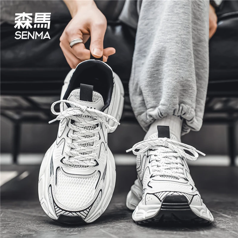 森马男鞋秋季透气百搭老爹鞋情侣增高厚底ins网面防臭运动鞋男款