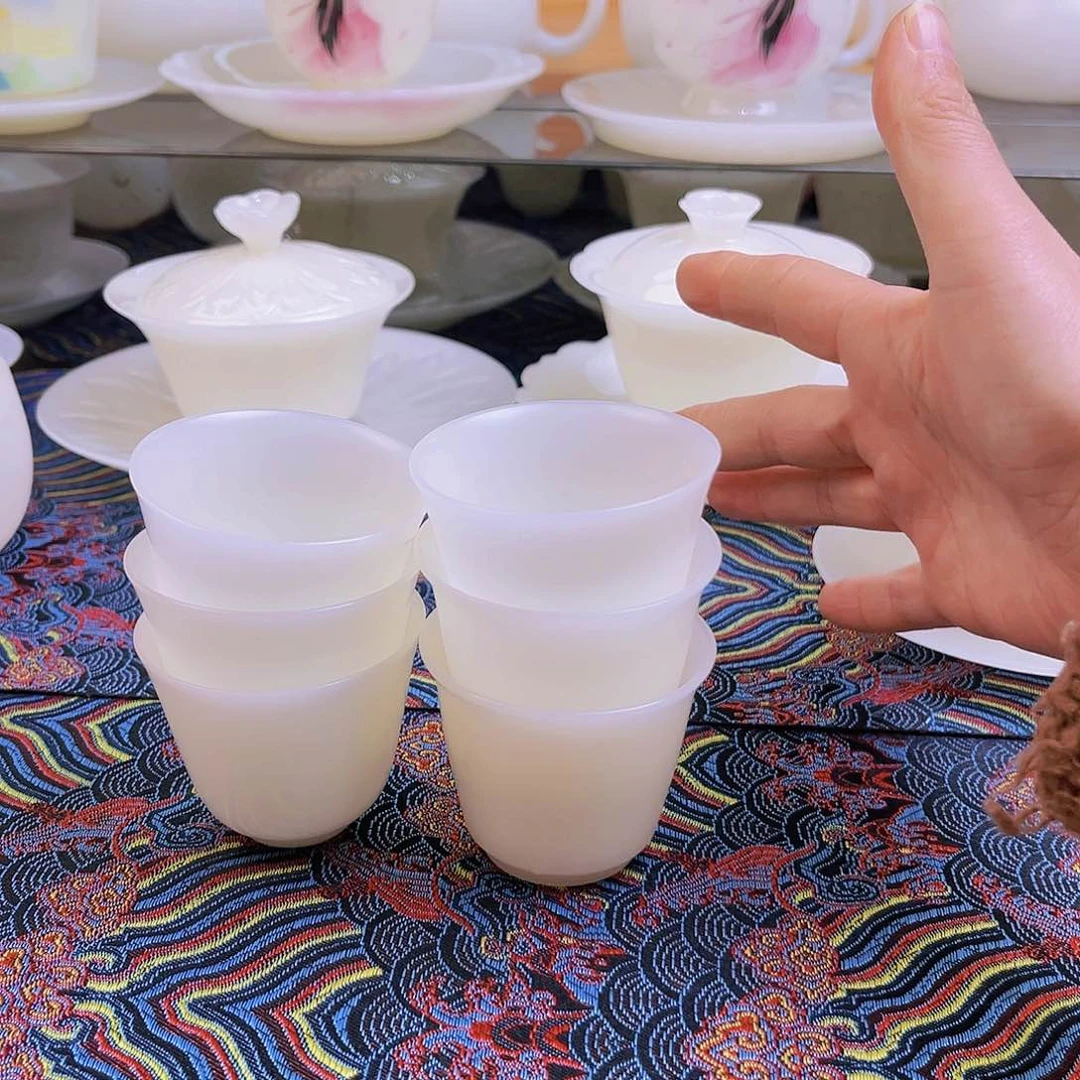 盖碗瓷璞玉素烧客杯6个