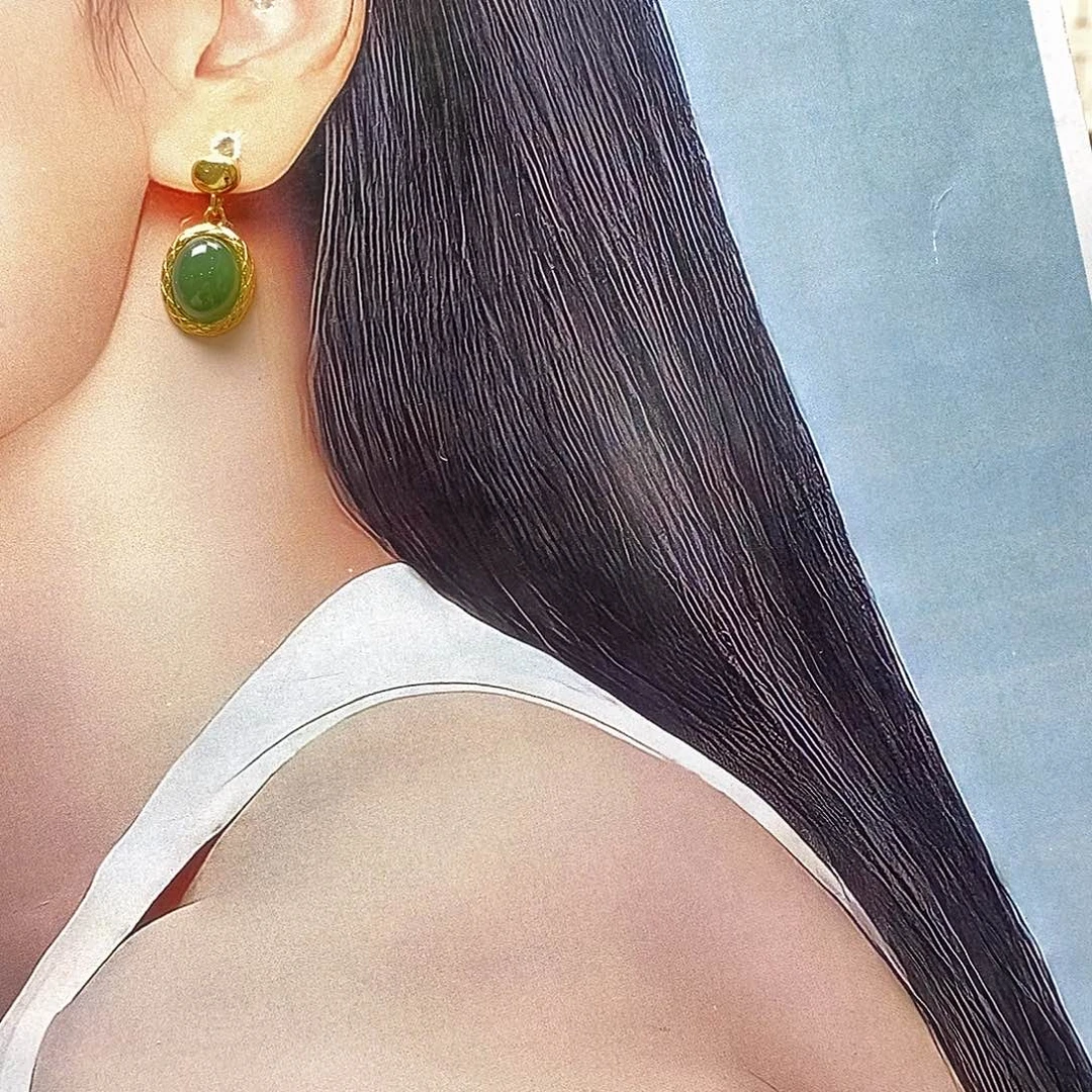 和田玉耳饰银S925镶嵌池*～