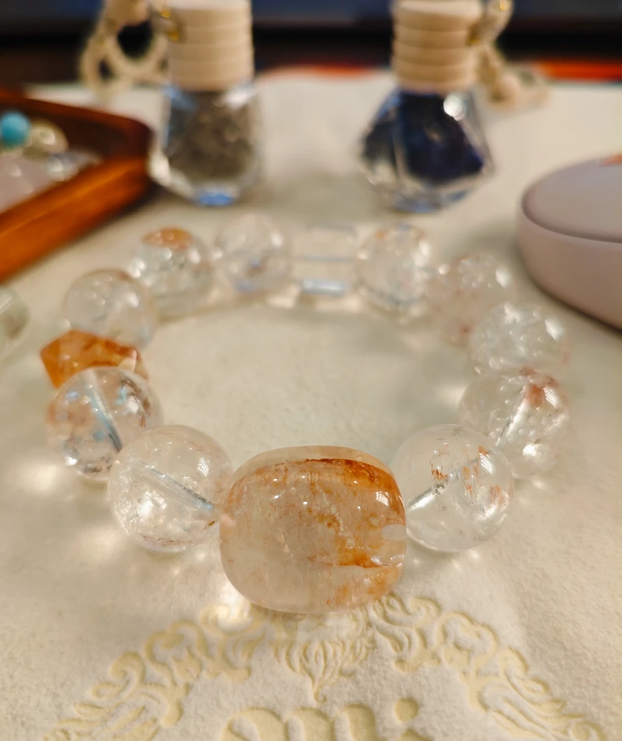 多多洋原创 定制天然共生胶花阿塞水晶手串 16mm+