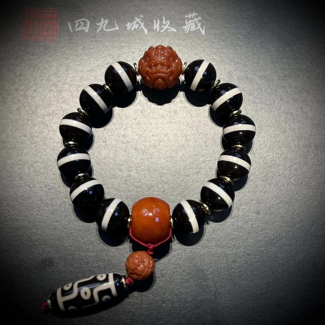 四九城收藏天珠玛瑙14+一线药师手串手持18+龙珠gsj0410