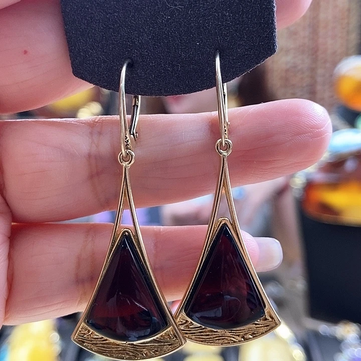 琥珀银S925镶嵌耳饰耳环