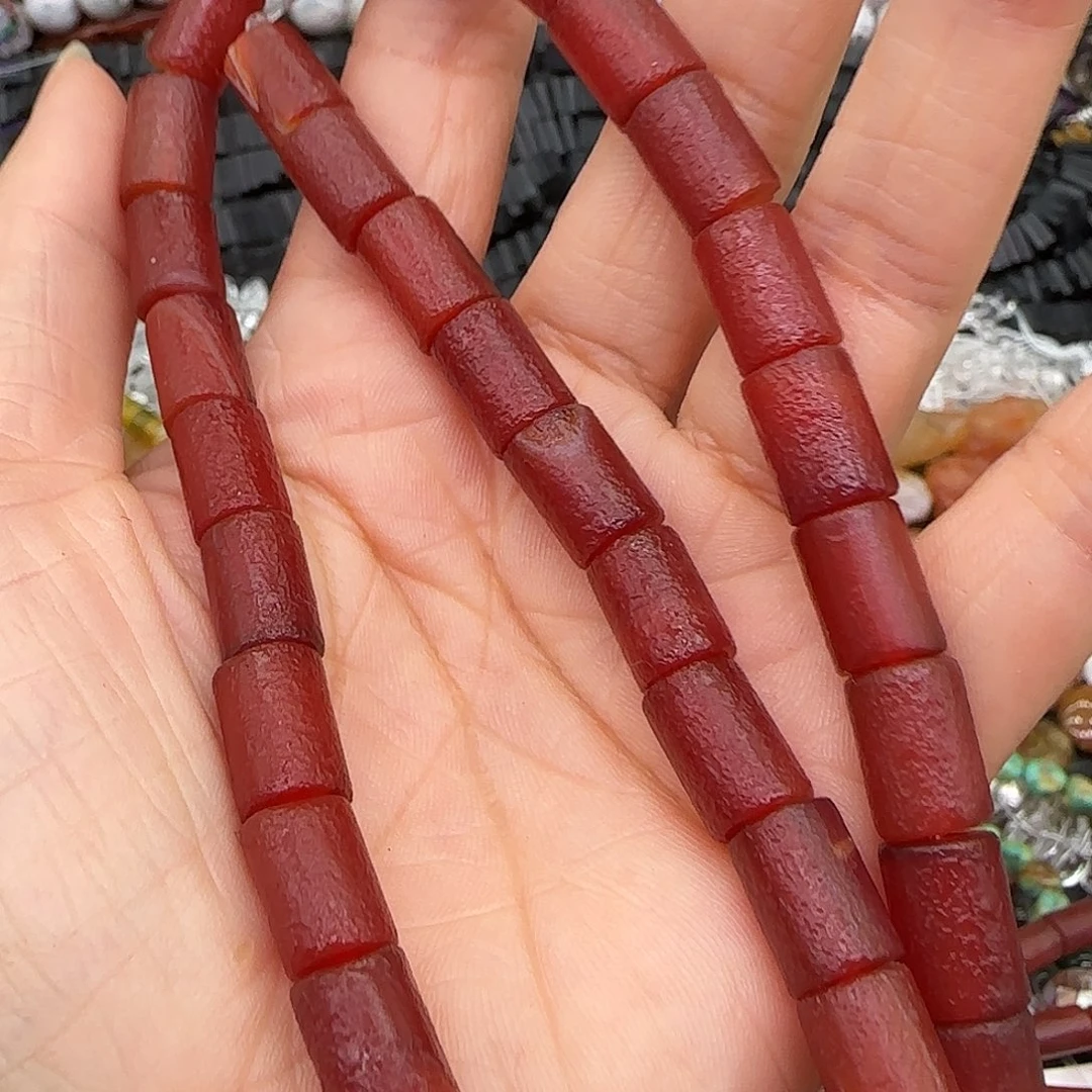 合金玛瑙/玉髓珠宝半成品橘皮红玛瑙8-11mm一条