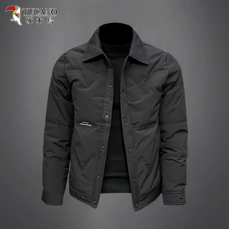 啄木鸟冬季新款男士时尚翻领棉服休闲潮流高级感保暖长袖棉衣外套