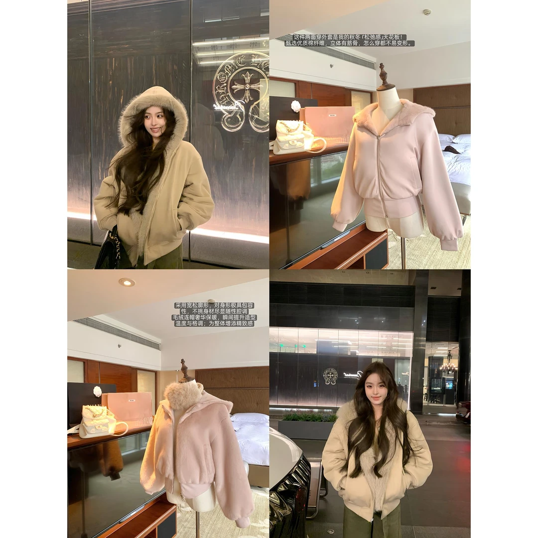 OYFF凡凡【暖冬物语】正反两穿环保毛冬季外套女拉链加厚毛毛上衣