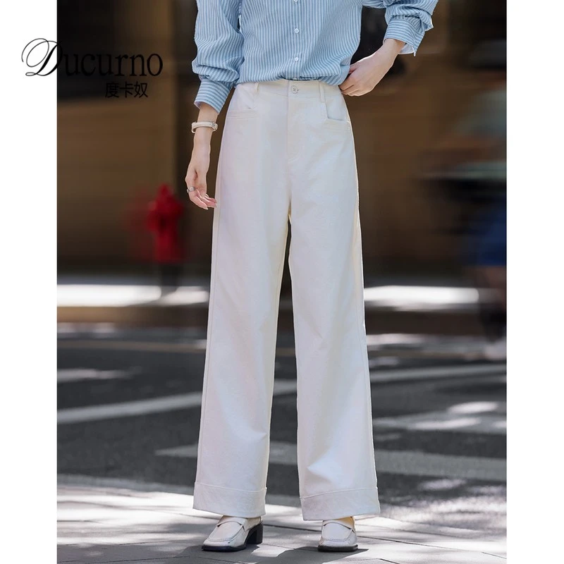 古法窄版直筒裤白色垂感收腰百搭休闲裤女装秋季2025新款窄版显瘦