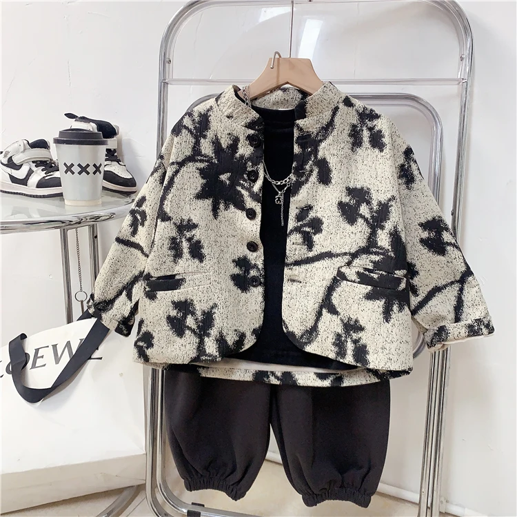 中式风春秋款外套潮童时尚休闲外套儿童国风个性潮版春装上衣酷帅