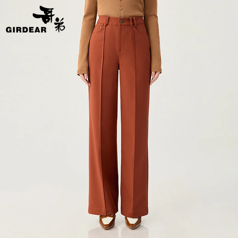 GIRDEAR/哥弟新款高腰休闲立体车褶设计显瘦通勤直筒裤 1100516