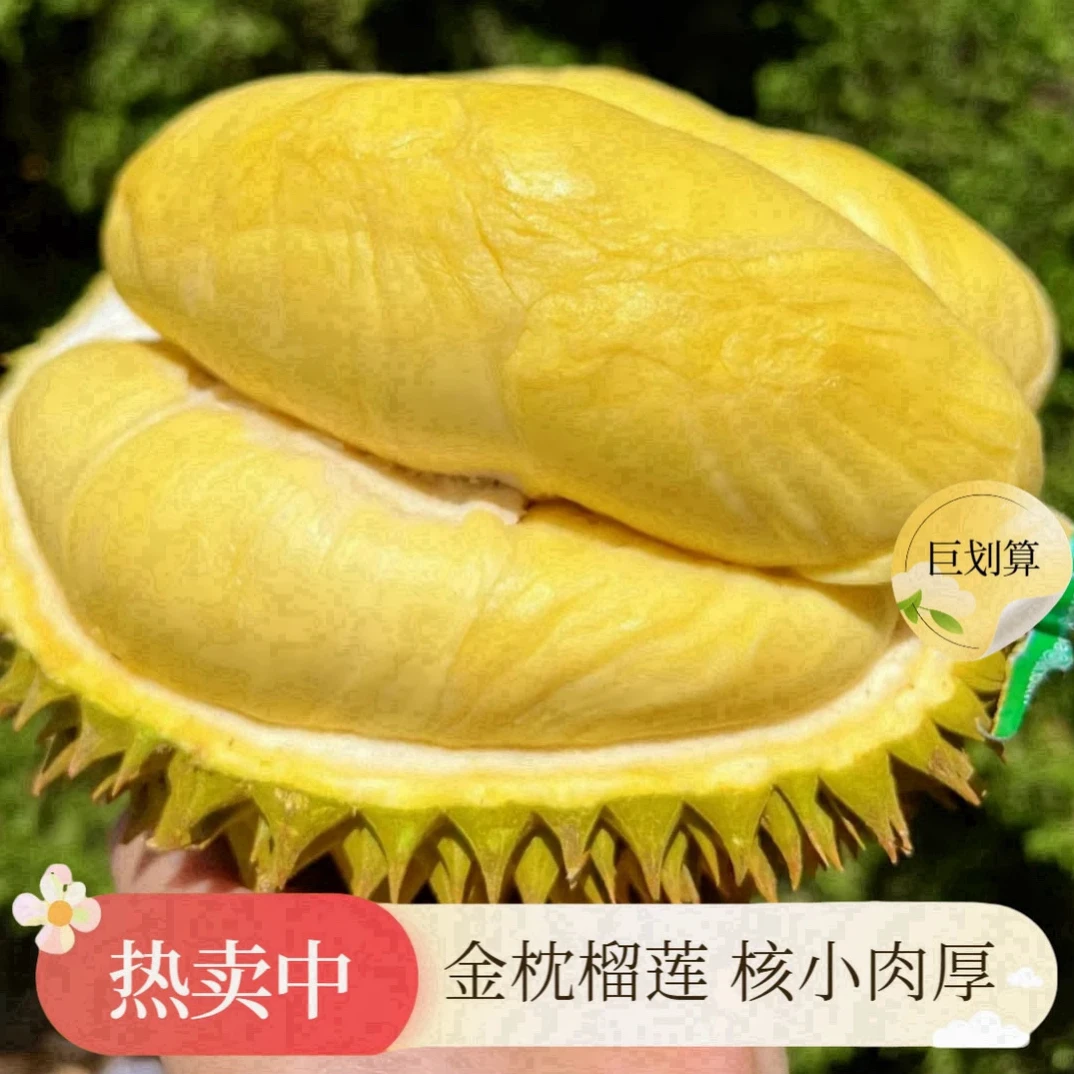 泰国双A级金枕榴莲纯肉1.5斤【娄底同城】新鲜肉厚核小带壳树上熟软糯香甜整个鲜果金枕泰国
