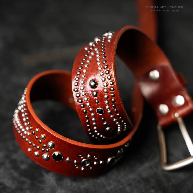 Sunny阳光皮衣【镶钻皮带】男士时尚复古个性机车牛皮真皮腰带皮带