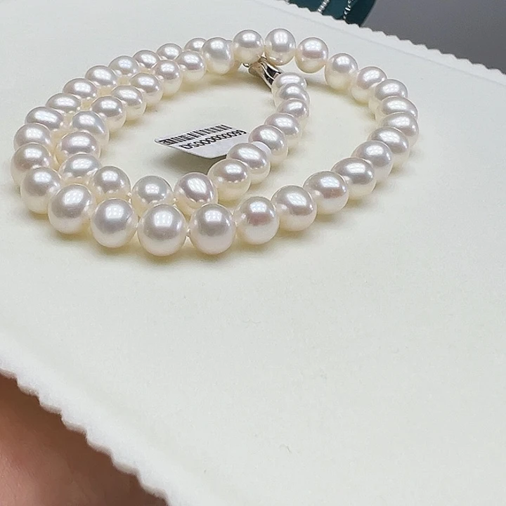 项链银S925镶嵌淡水珍珠➕9-10高品极光炫彩