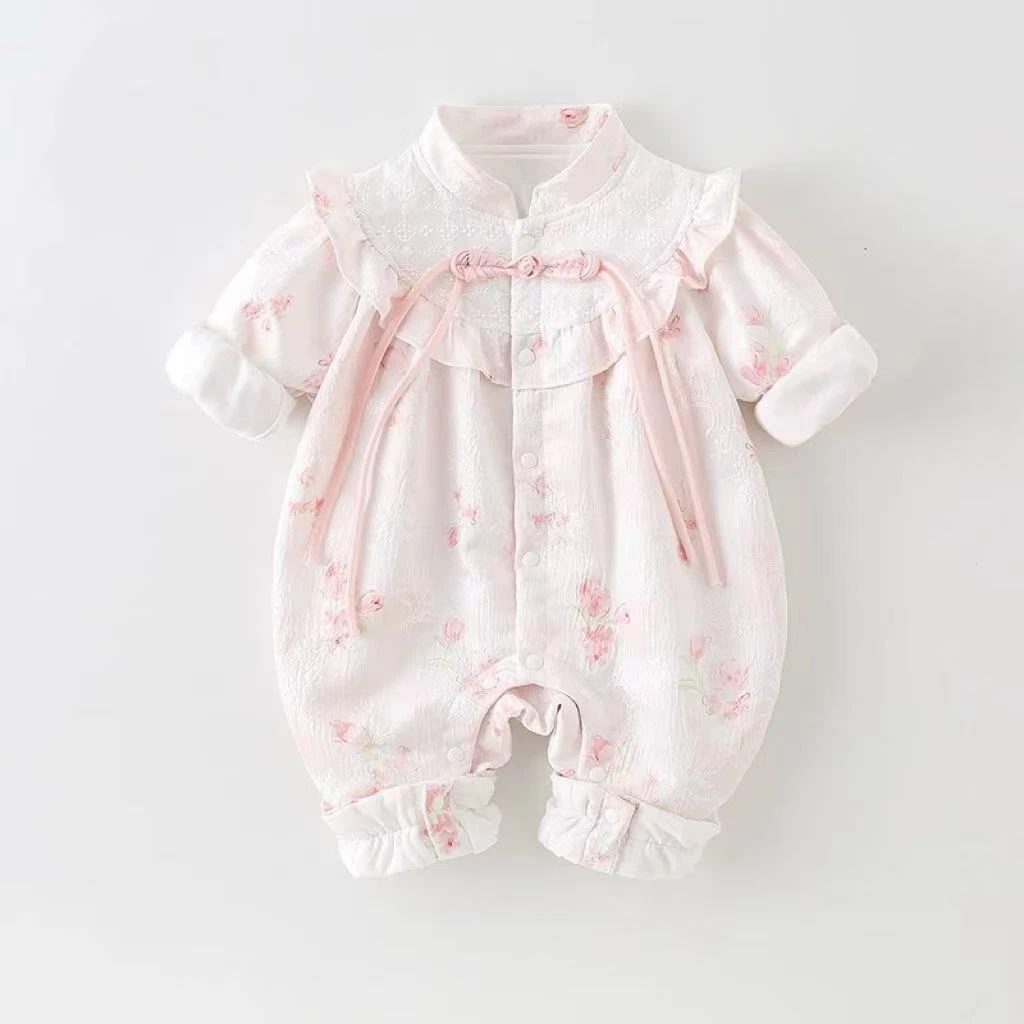 婴儿春秋衣服公主可爱新中式双层爬服女宝宝周岁礼连体衣