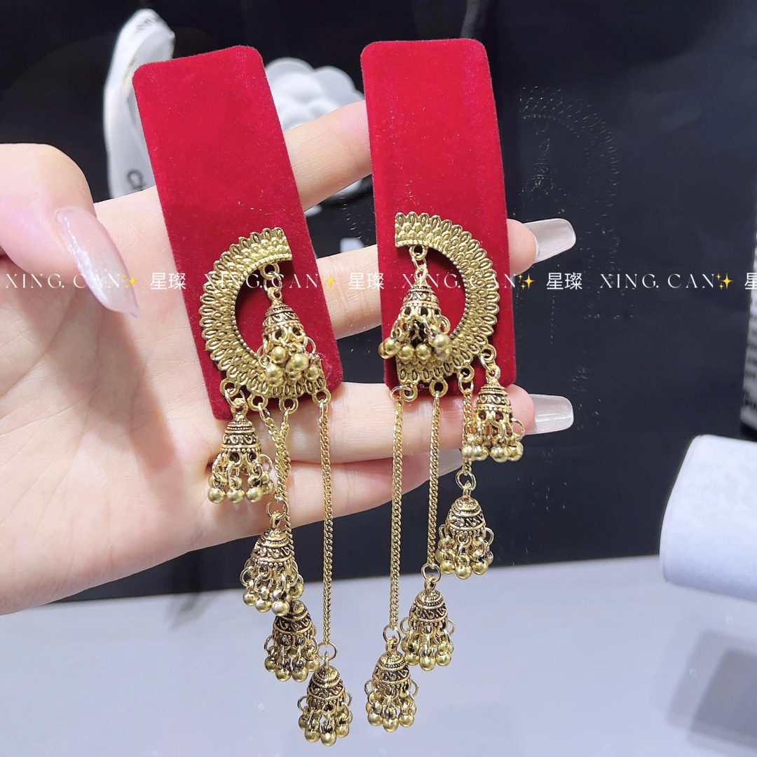 法式民族风头饰女时尚夸张金色边夹长款发夹镶钻日韩重工百搭