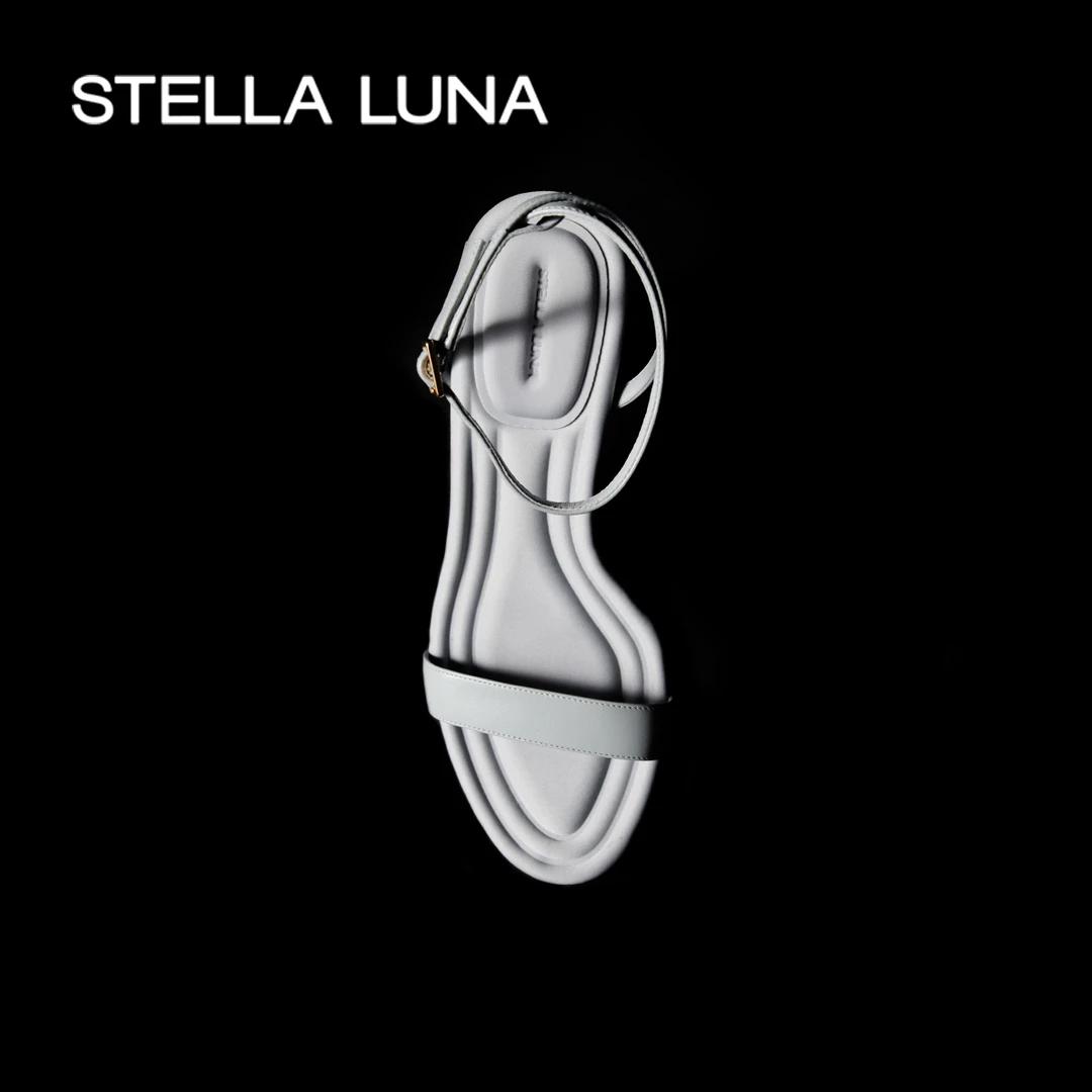 STELLA LUNA女鞋春夏时尚百搭凉鞋尖头真皮气质一字带扣高跟凉鞋