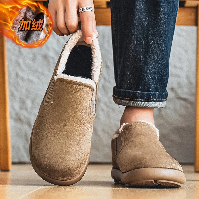 棉鞋男冬季新款英伦风复古软底毛毛雪地靴男士加绒加厚保暖勃肯鞋