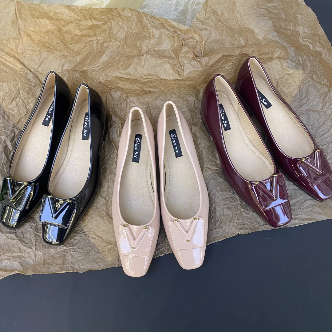 912-5女士方头浅口单鞋女早春新款法式复古气质温柔仙女风平底鞋