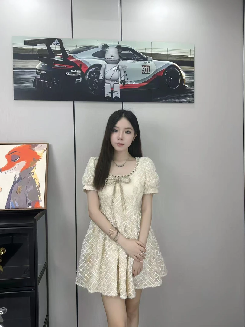 优雅气质高腰法式夏季短袖连衣裙小个子白色气质甜美