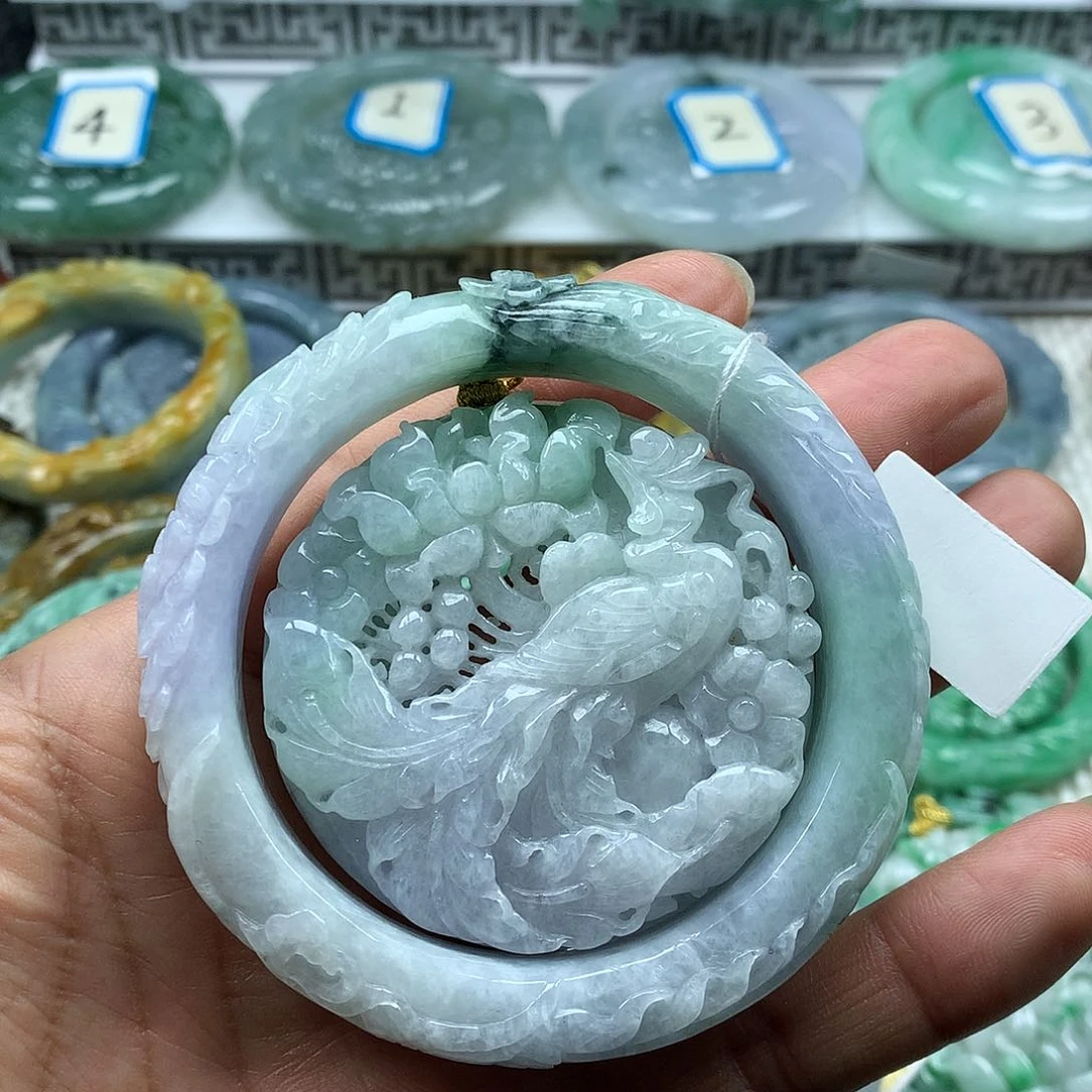 翡翠手镯未镶嵌复古雕花手镯