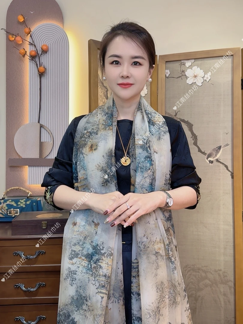 云朵纱120*180左右薄款丝巾防晒夏季优雅长巾沙滩巾-往来亭