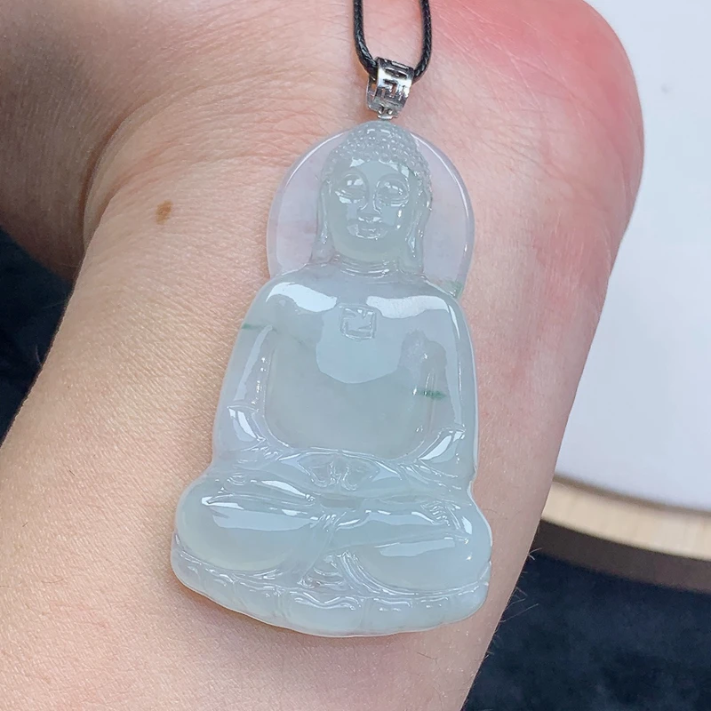 冰润 飘花 18K金扣头大日如来 吊坠 19.04g缅甸天然A货翡翠玉石