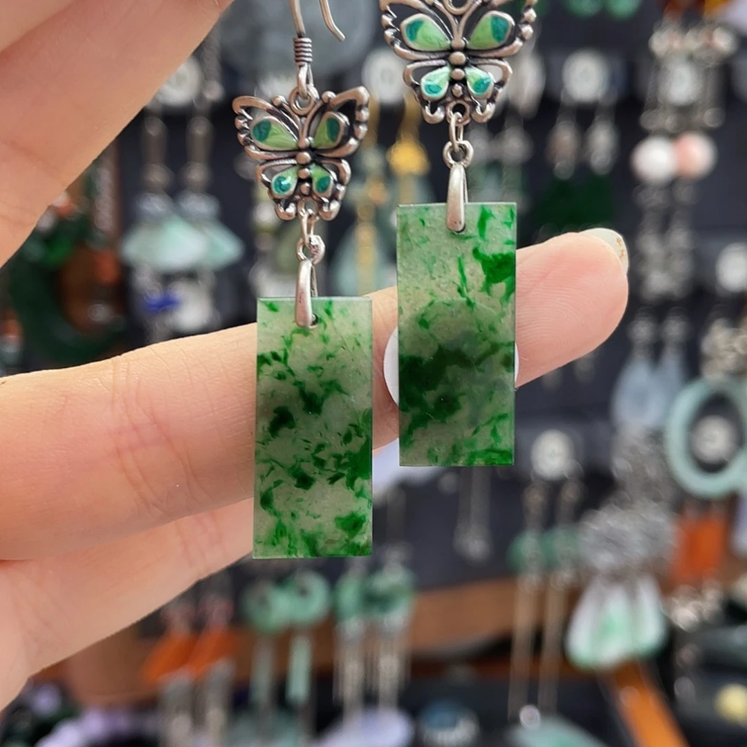 翡翠银S925镶嵌耳饰耐**味978gbnhg