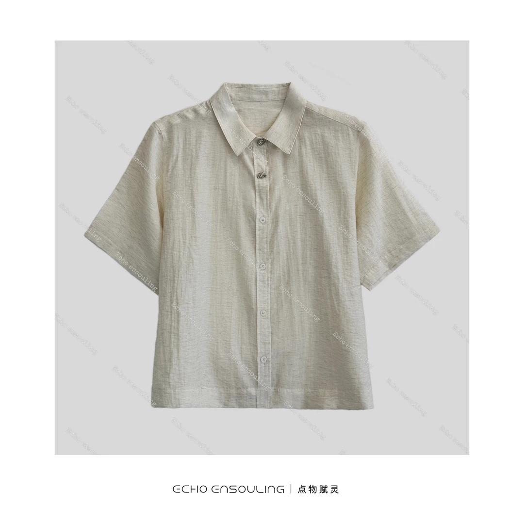 E21161异形扣短袖亚麻款精致极简衬衫