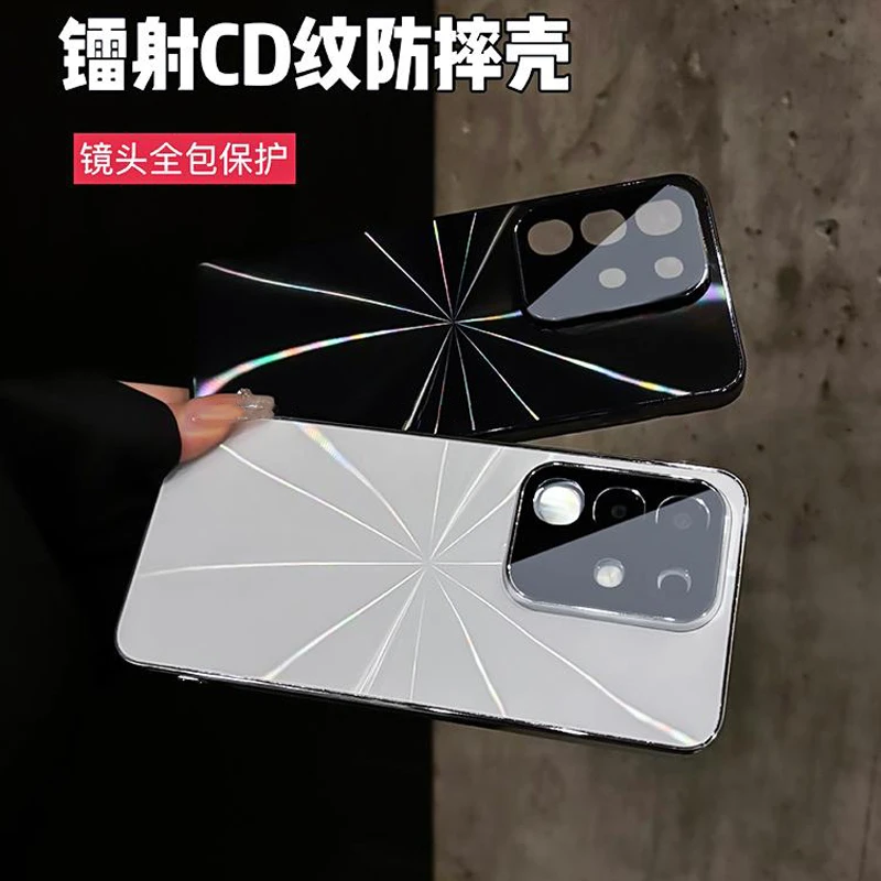 镭射CD纹电镀适用于vivoy300t手机壳镜头全包防摔防滑条创意简约