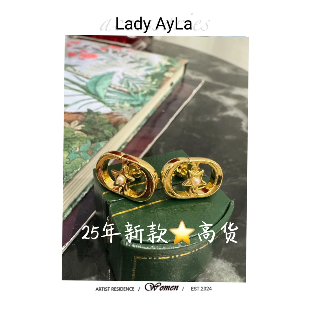 铜合金仿珍珠耳饰 25s CD五角星轻奢时尚耳钉AL803