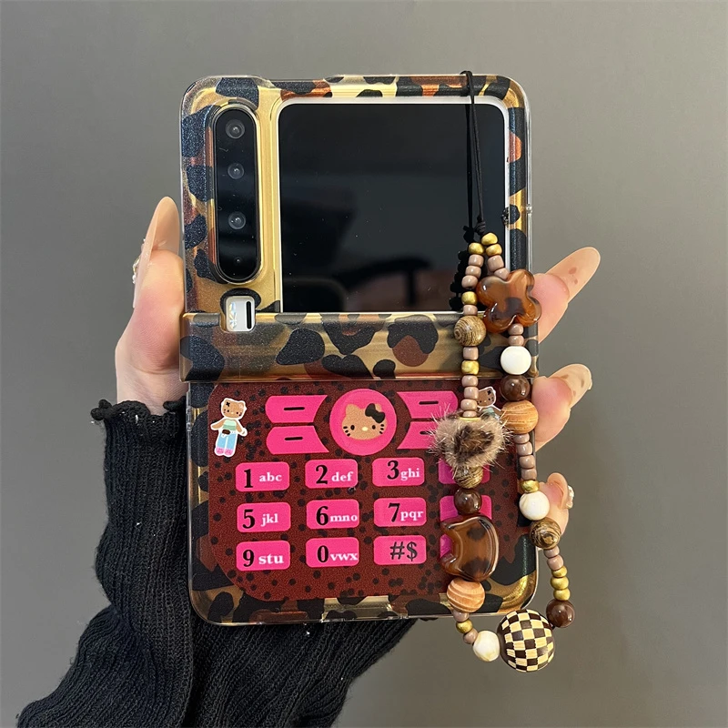 豹纹电话kt猫适用华为puraX典藏版折叠屏P50pocket2手机壳链条女